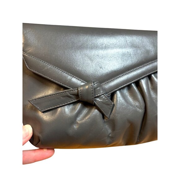 Vintage Morris Moskowitz Clutch Purse Gray Genuine Leather Flap Front Handbag - Picture 3 of 7